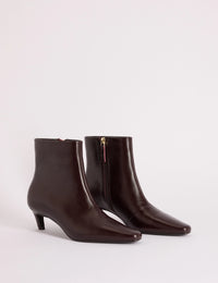 Brown leather kitten heel ankle boots