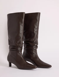 Brown Slouched Knee High Boots