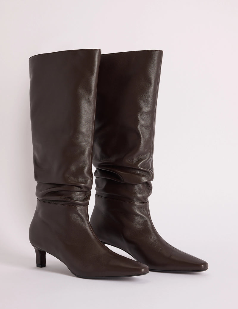Brown Slouched Knee High Boots