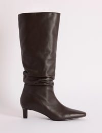 Brown Slouched Knee High Boots