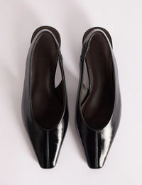 Black Leather Wedge Sling Back Heels