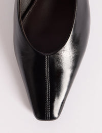 Black Leather Wedge Sling Back Heels
