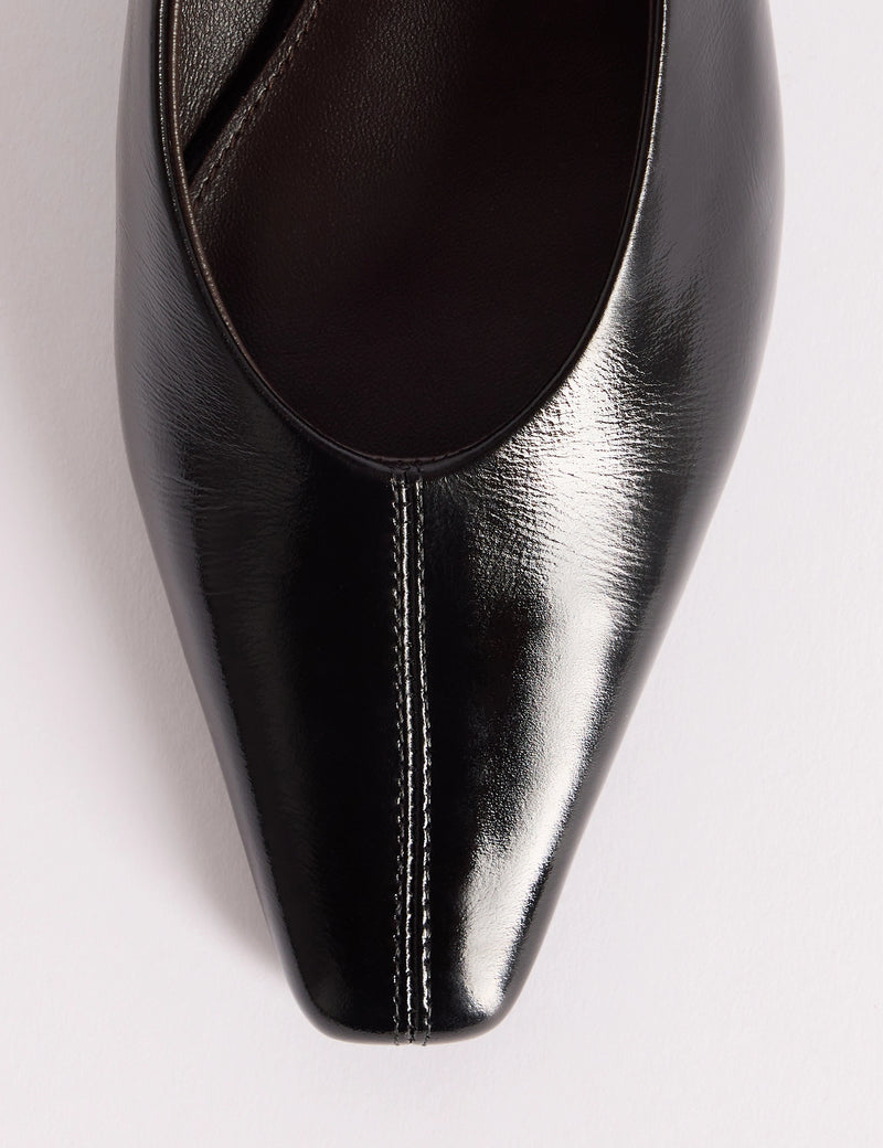 Black Leather Wedge Sling Back Heels