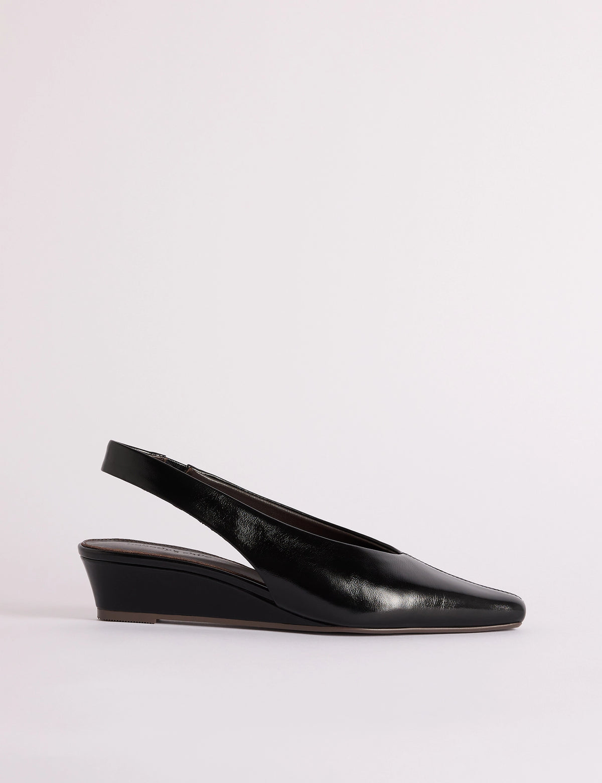 Black Leather Wedge Sling Back Heels