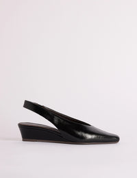 Black Leather Wedge Sling Back Heels