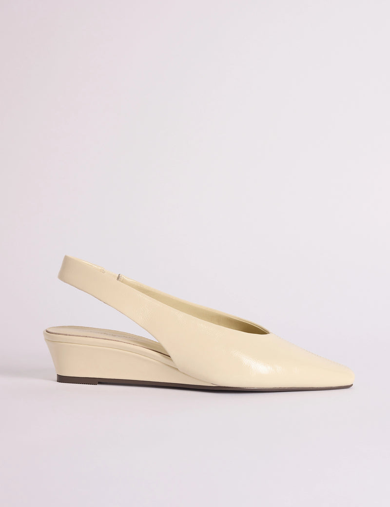 Ivory Leather Wedge Sling Back Heels