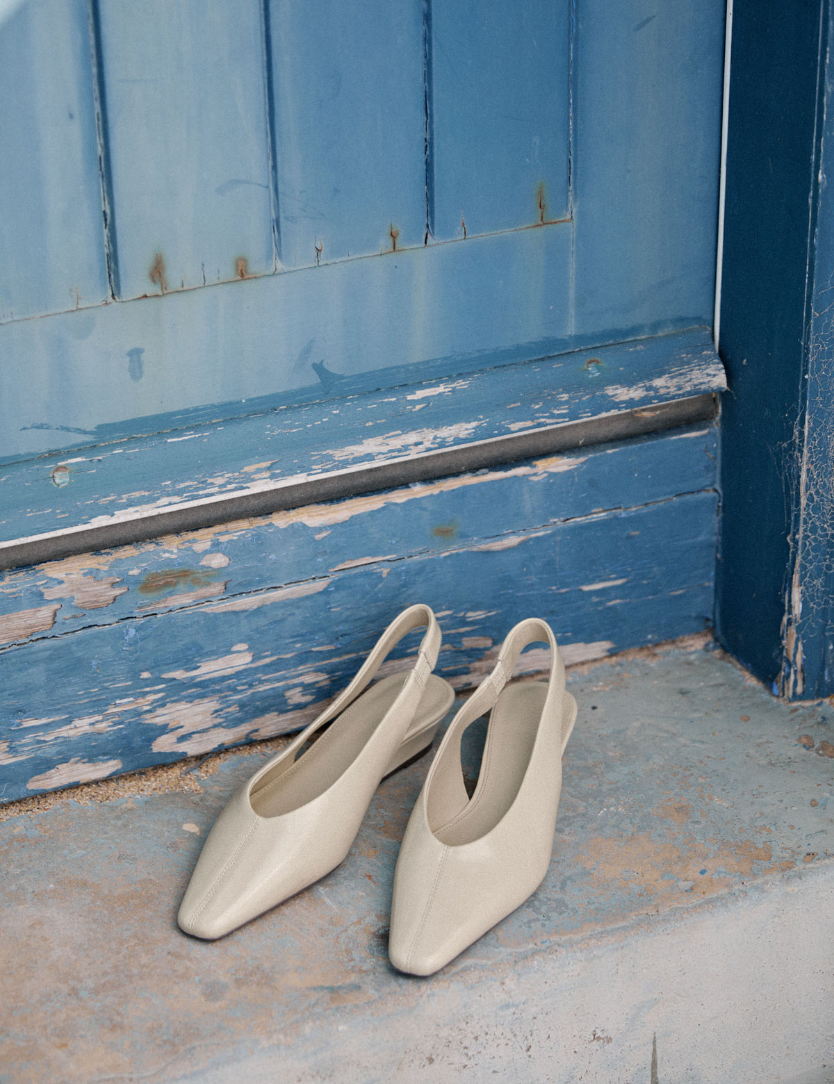 Ivory Leather Wedge Sling Back Heels