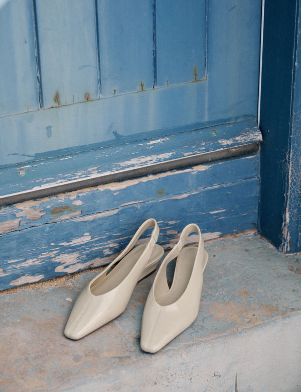 Ivory Leather Wedge Sling Back Heels