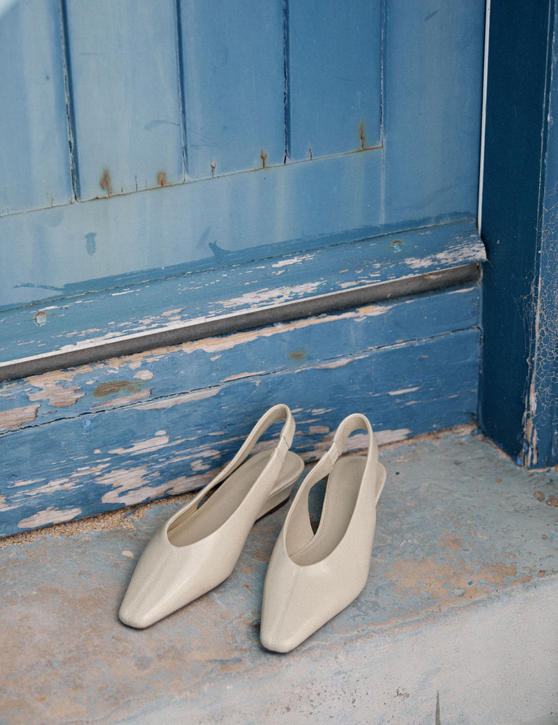Ivory Leather Wedge Sling Back Heels