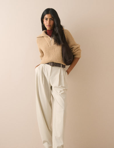 Cream tailored barrel leg trousers