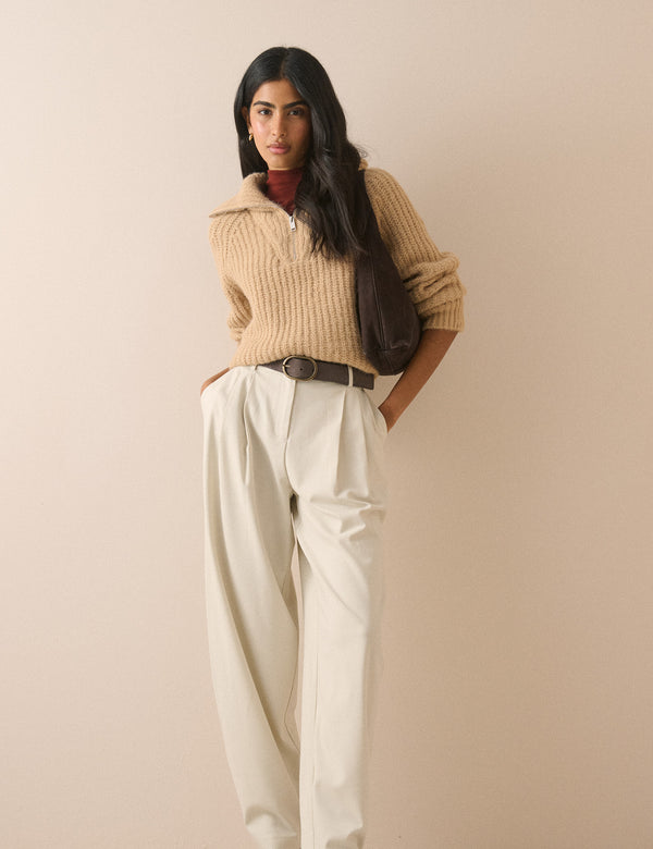 Cream tailored barrel leg trousers