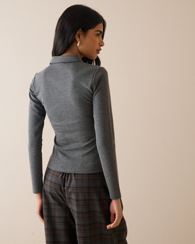 Grey Collared Jersey Top