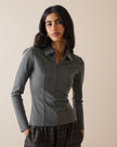 Grey Collared Jersey Top