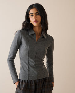 Grey Collared Jersey Top