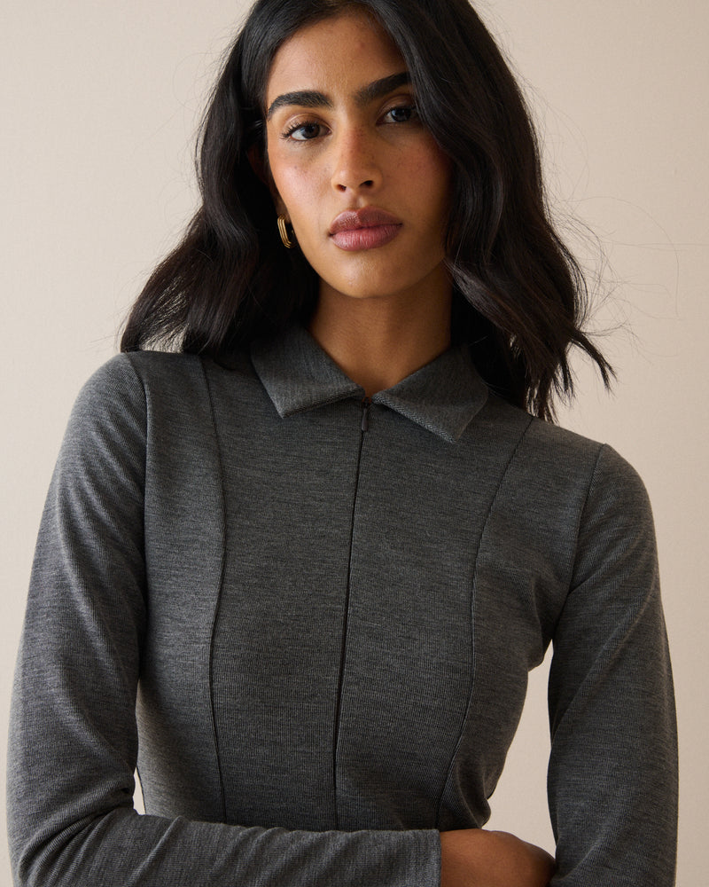 Grey Collared Jersey Top