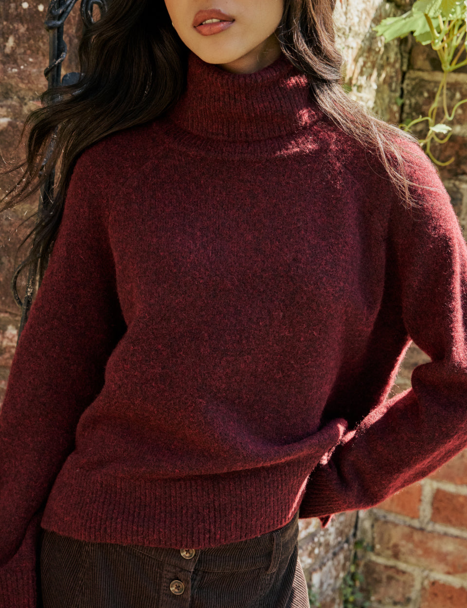 Burgundy Roll-Neck Oversized Jumper