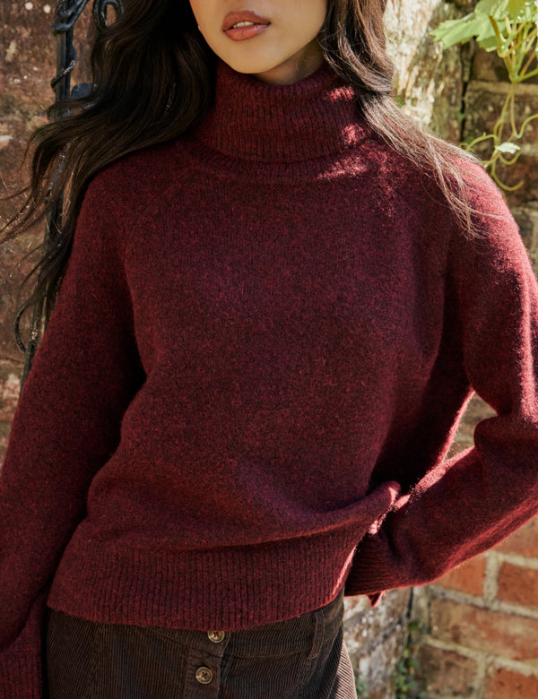 Burgundy Roll-Neck Oversized Jumper