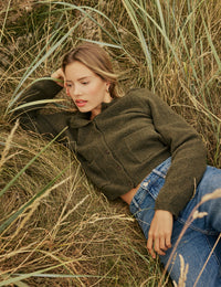 Khaki Green Patch Pocket Cardigan