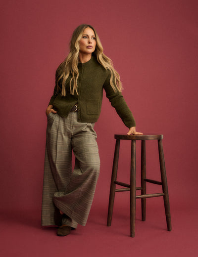 Grey Check High Waisted Wide Leg Trousers
