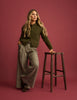 Grey Check High Waisted Wide Leg Trousers