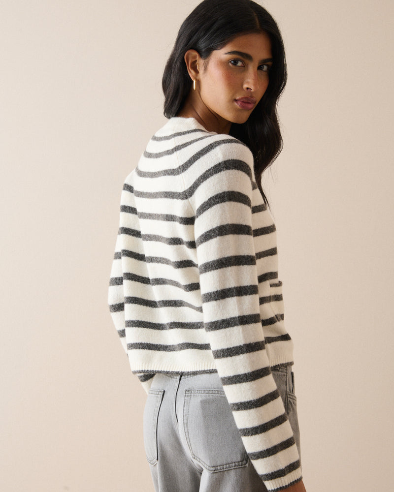White and Grey Patch Pocket Cardigan