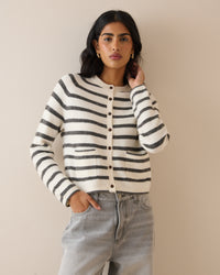 White and Grey Patch Pocket Cardigan
