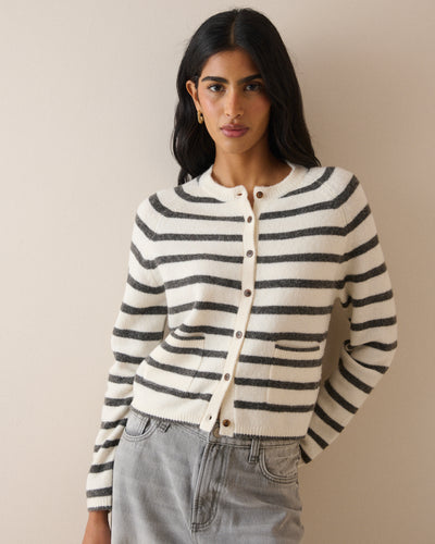 White and Grey Patch Pocket Cardigan