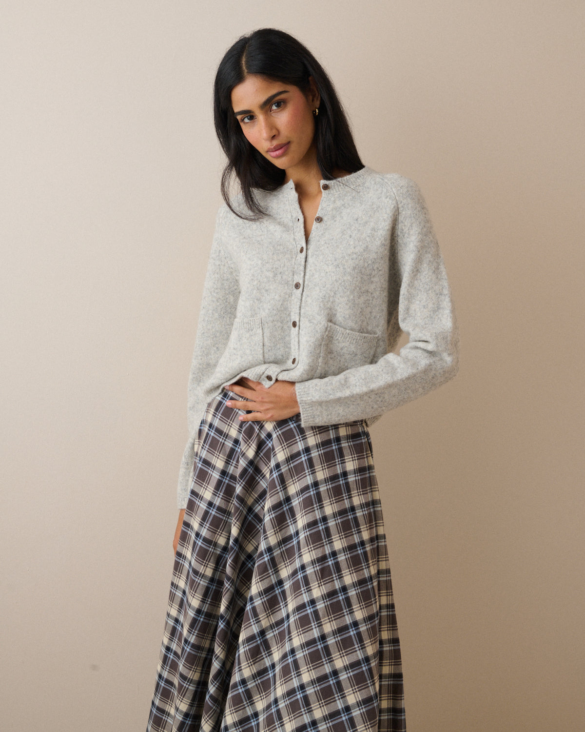 Grey Marl Patch Pocket Cardigan