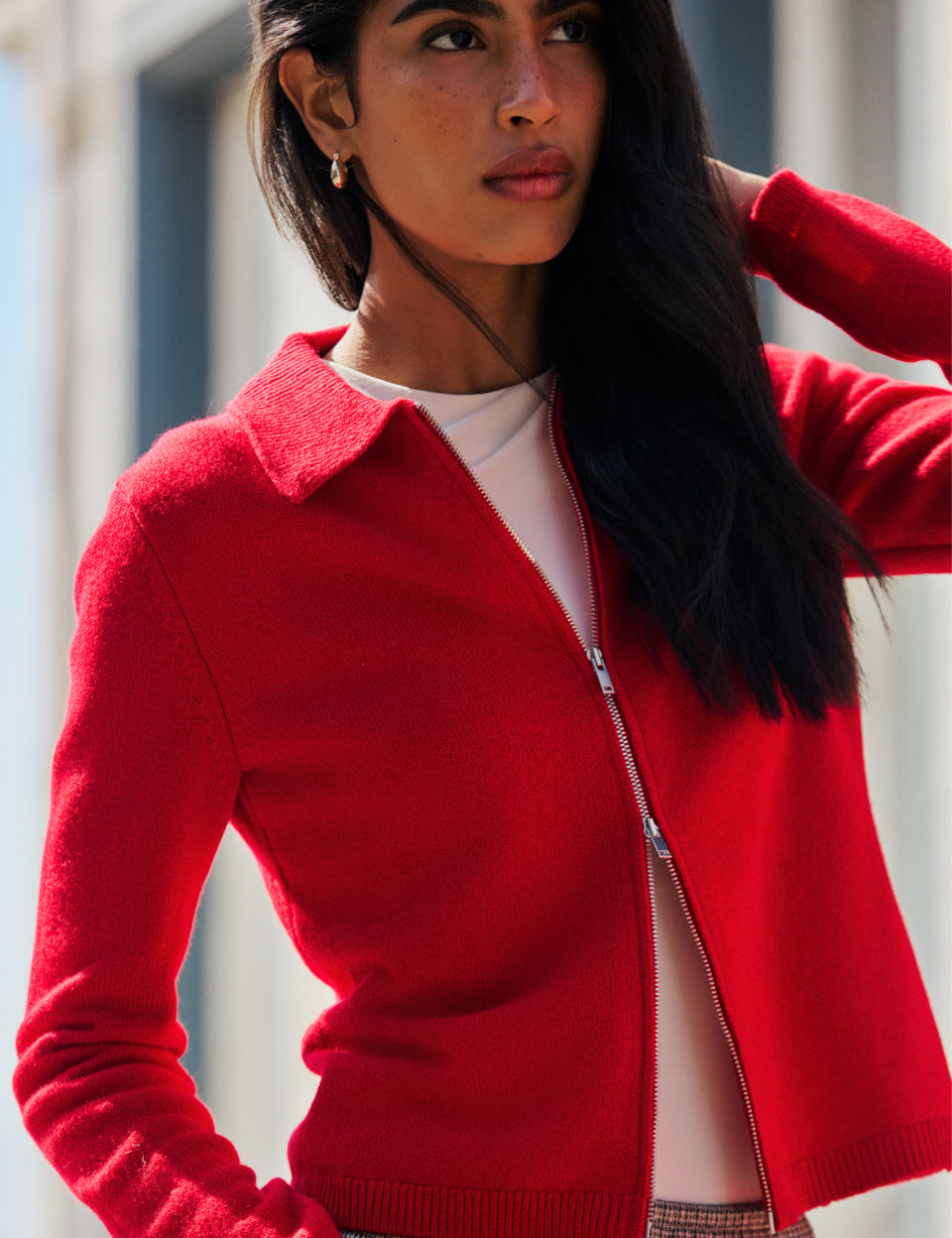 Red Zip Through Wool Cardigan