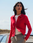 Red Zip Through Wool Cardigan