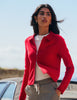 Red Zip Through Wool Cardigan
