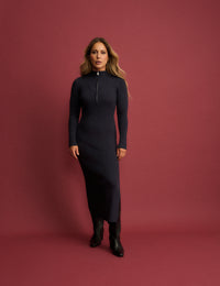 Navy Ribbed Knitted Midi Dress