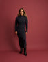 Navy Ribbed Knitted Midi Dress