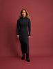 Navy Ribbed Knitted Midi Dress