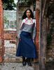 Dark Blue A-Line Denim Midi Skirt