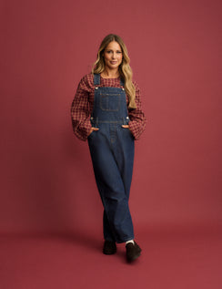 Dark wash denim straight leg dungarees