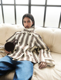 Brown Striped Short Trench Jacket