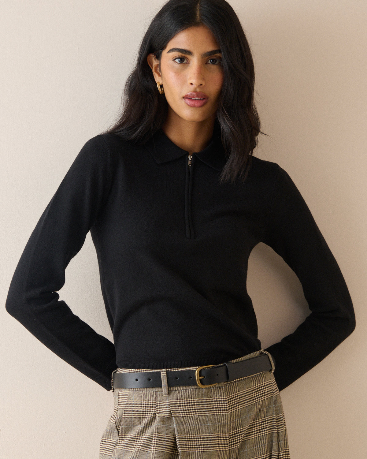 Black Half Zip Polo Top