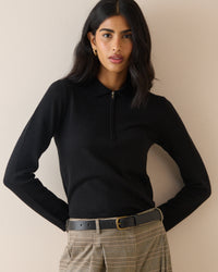 Black Half Zip Polo Top