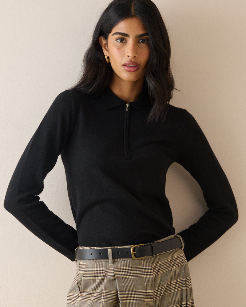Black Half Zip Polo Top