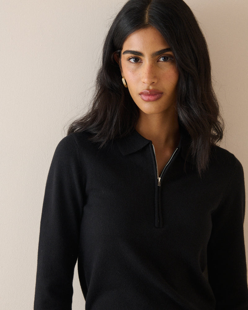 Black Half Zip Polo Top