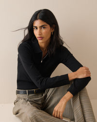 Black Half Zip Polo Top