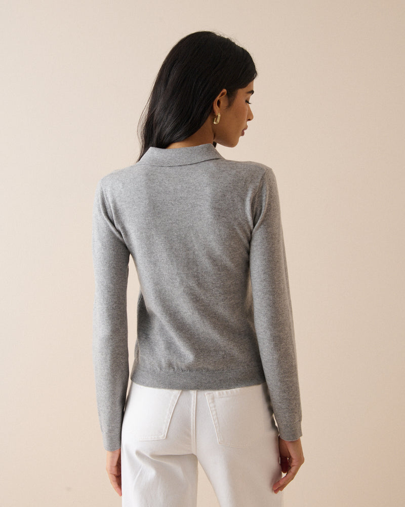 Grey Half Zip Polo Top