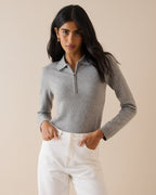 Grey Half Zip Polo Top