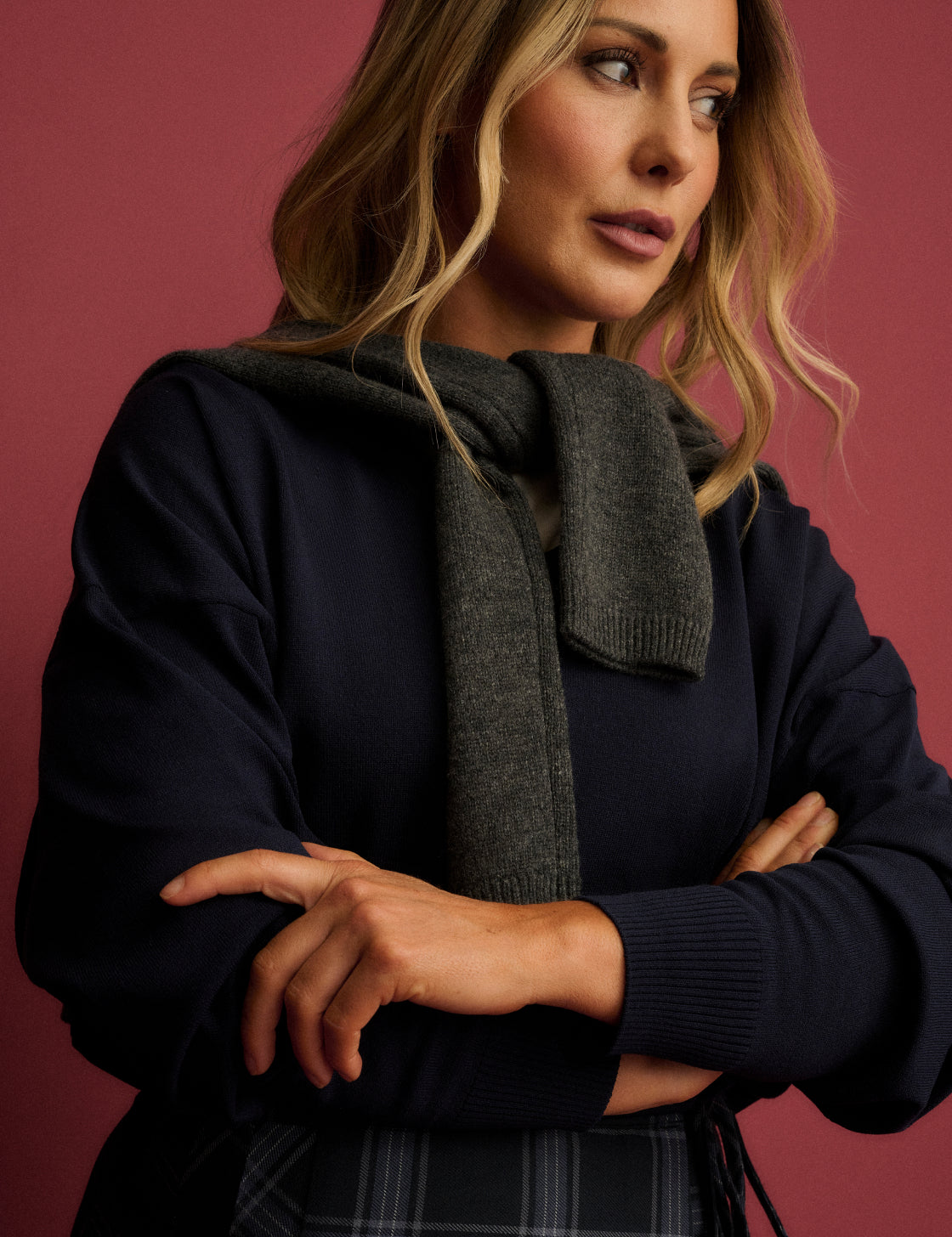 Navy V Neck Ribbed Trim Jumper