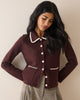 Brown Contrast Trim Crochet Cardigan