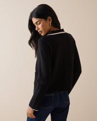 Black Contrast Trim Crochet Cardigan
