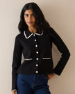 Black Contrast Trim Crochet Cardigan