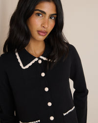 Black Contrast Trim Crochet Cardigan