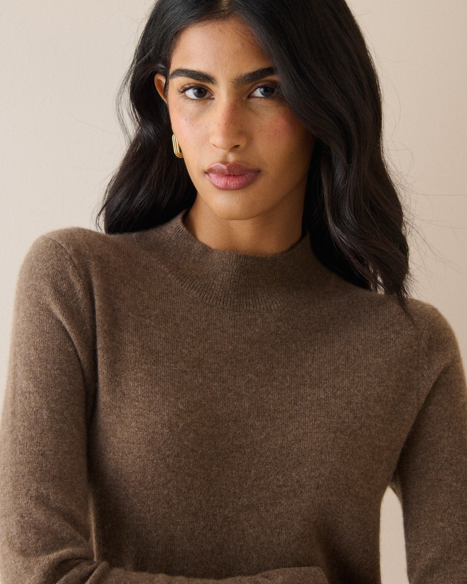 Brown Cashmere Grown On Neck Jumper
